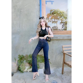 Cc jeans 235 กางเกงยีนส์ผู้หญิง ทรงขาม้าเล็ก เอวสูง สีเข้ม