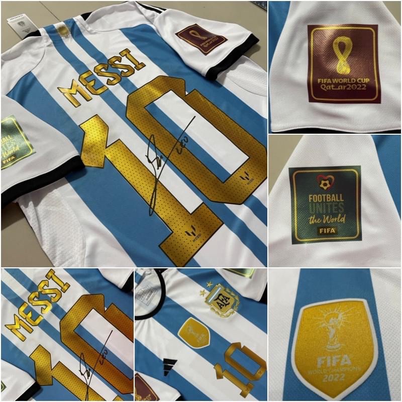 เสื้อทีมอาร์เจนติน่า MESSI  เบอร์ 10 สีทอง เกรดแฟนบอล (AAA) เฟล็กดีไซน์มาพร้อมลายเซ็น ใหม่ล่าสุด