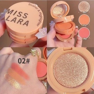 Miss Lara บลัชออน ไฮไลท์ และ อายแชโดว์ ปัดแก้ม เซ็ต 3 สี ในตลับเดียว สวยทุกสี มีชิมเมอร์ 1 ชั้นทั้ง 2 ตลับ