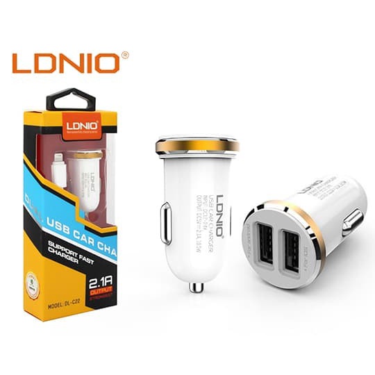 LDNIO DL C22 CAR CHARGER TRAVEL CAR 2 PORT USB MICRO White ล่าสุด L2B7 มัลติฟังก์ชั่น car charger ปล