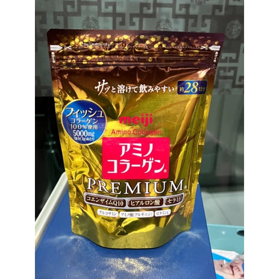 Meiji Amino Collagen Gold Premium CoQ10 1 ห่อ บรรจุ 196 กรัม ของแท้จากญี่ปุ่น หมดอายุ 2024.03