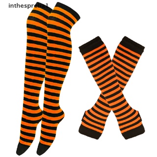 inthespreba1^^ 1 Set Women Girls Over Knee Long Stripe Printed Thigh High Cotton Socks Arm Sleeve Gloves Sweet Cute Plus Size Overknee Socks *new