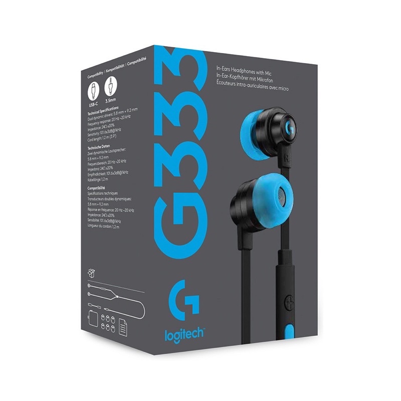 Logitech G333 หูฟัง In-Ear เกมมื่ง มีทัั้งแจ็ก 3.5 และ Type C (รับประกันศูนย์ 2 ปี)สีขาว