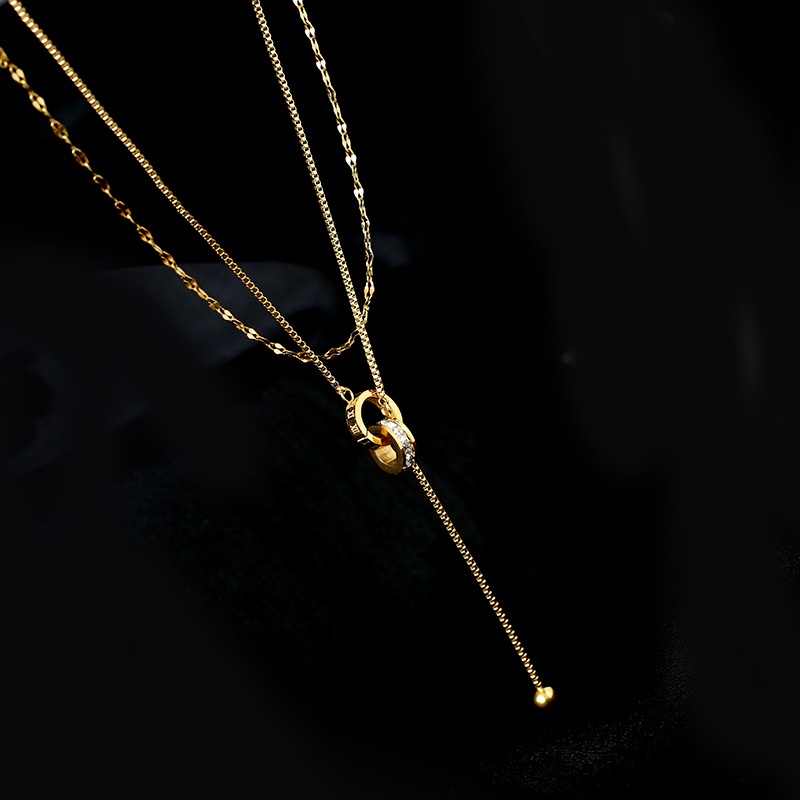 สร้อยคอโซ่เหล็กไทเทเนียม ทอง 18k ฝังเพทาย สองชั้น สไตล์โรมัน ราคา ถูกที่สุด ดีลบีเคเค แกลเลอรีภาพที่ 5