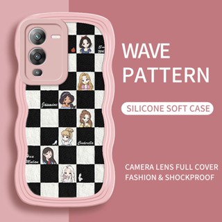 เคสโทรศัพท์มือถือหนัง TPU นิ่ม ป้องกันเลนส์กล้อง ลายเจ้าหญิง ตาราง สีดํา และสีขาว สําหรับ Vivo X50 X60 X70 X80 V20 V23 V25 Pro Y76 5G S1 | B029