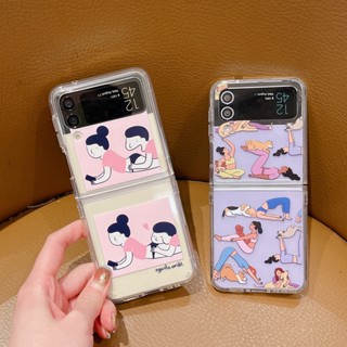 เคสโทรศัพท์มือถือ PC แข็ง แบบใส กันกระแทก ลายการ์ตูนโยคะน่ารัก สําหรับ Samsung Galaxy Z Flip 3 5G Z Flip 4