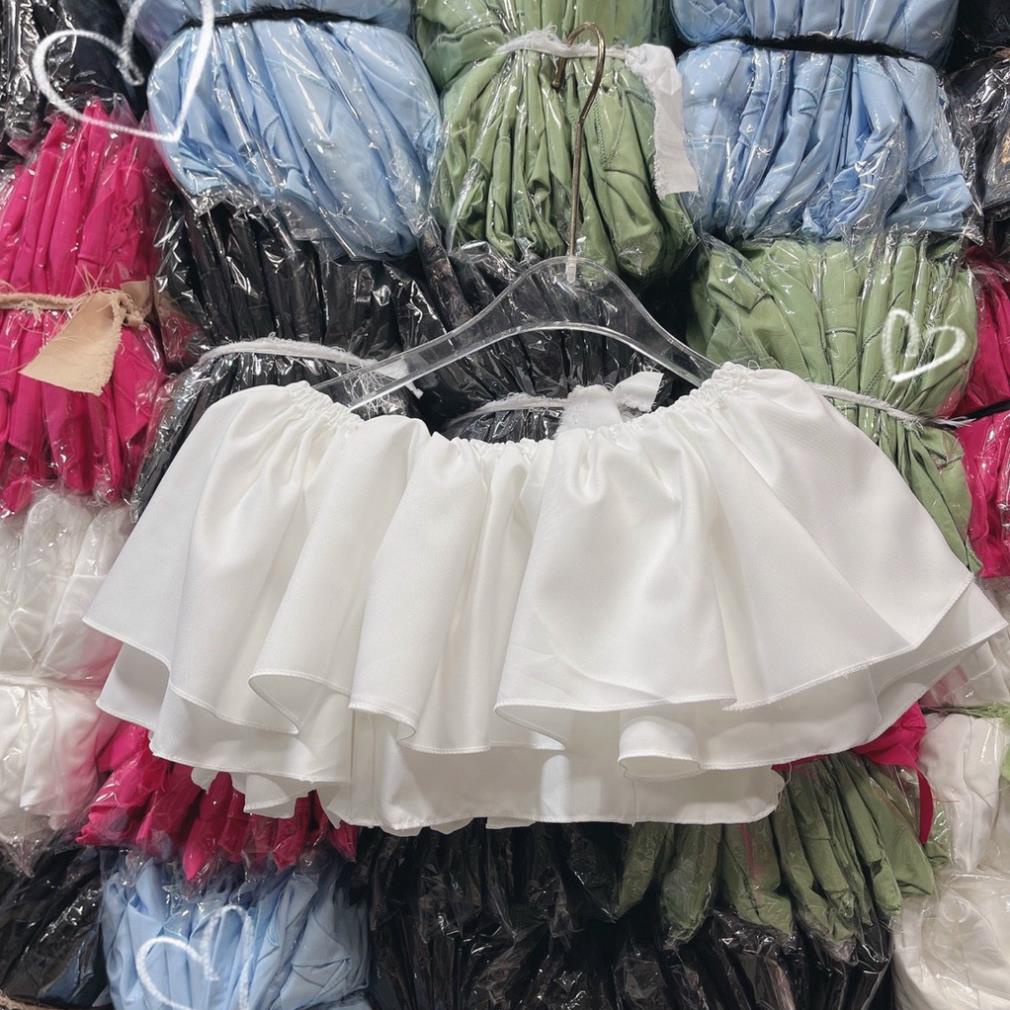เสื้อครอปเปิดไหล่แขนสั้นผู้หญิงแต่งระบาย 1 ชั้นในหลายสีเทรนด์มาแรง - ไปที่073