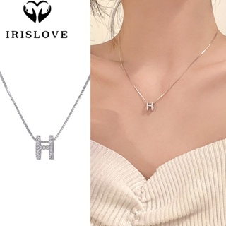 Irislove สร้อยคอโซ่เงิน จี้ตัวอักษร H ประดับเพทาย ทรงเรขาคณิต แวววาว สร้างสรรค์ เครื่องประดับ สําหรับผู้หญิง