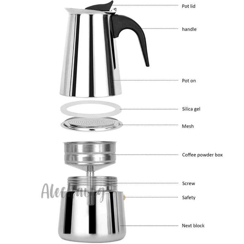 Alechaung หม้อกาแฟ สแตนเลส มอคค่าพอท 300มล/450มล เครื่องชงกาแฟสด หม้อต้มกาแฟ เอสเปรสโซ่พอท Moka pot thumbnail 7