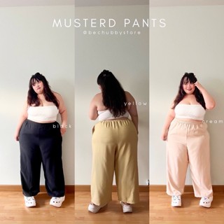 “Musterd pants” กางเกงขายาวเอวสม็อค กางเกงขายาวไซต์ใหญ่ กางเกงสาวอวบ กางเกงเอวยืด กางเกงสีเหลืองมัสตาร์ด กางเกงเอว60นิ้ว