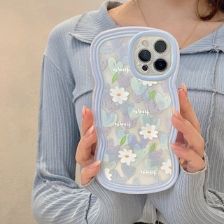 Flower Casing For iPhone 15 14 13 12 11 Pro Xs max Mini 7 8 6 6S Plus X XR 14ProMax 13promax 12promax 11promax 6+6S+ 7+ 8+ Cute Waves Edge Airbag Fine Hole Round Lens Protect Shockproof Clear Soft Phone Case BW 35