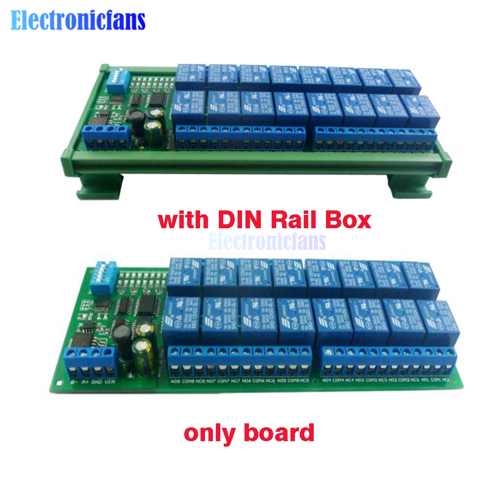 DC 12V 16 Channel RS485 Relay Module Modbus RTU Protocol Remote Control PLC Expansion Board Circuit Board with DIN Rail