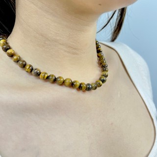 สร้อยคอหินแท้ tiger eye หินตาเสือ ทรงกลมขนาด 1 mm. ความยาว 16 นิ้ว ตะขอเงินแท้ 925 ไม่ลอกไม่ดำ