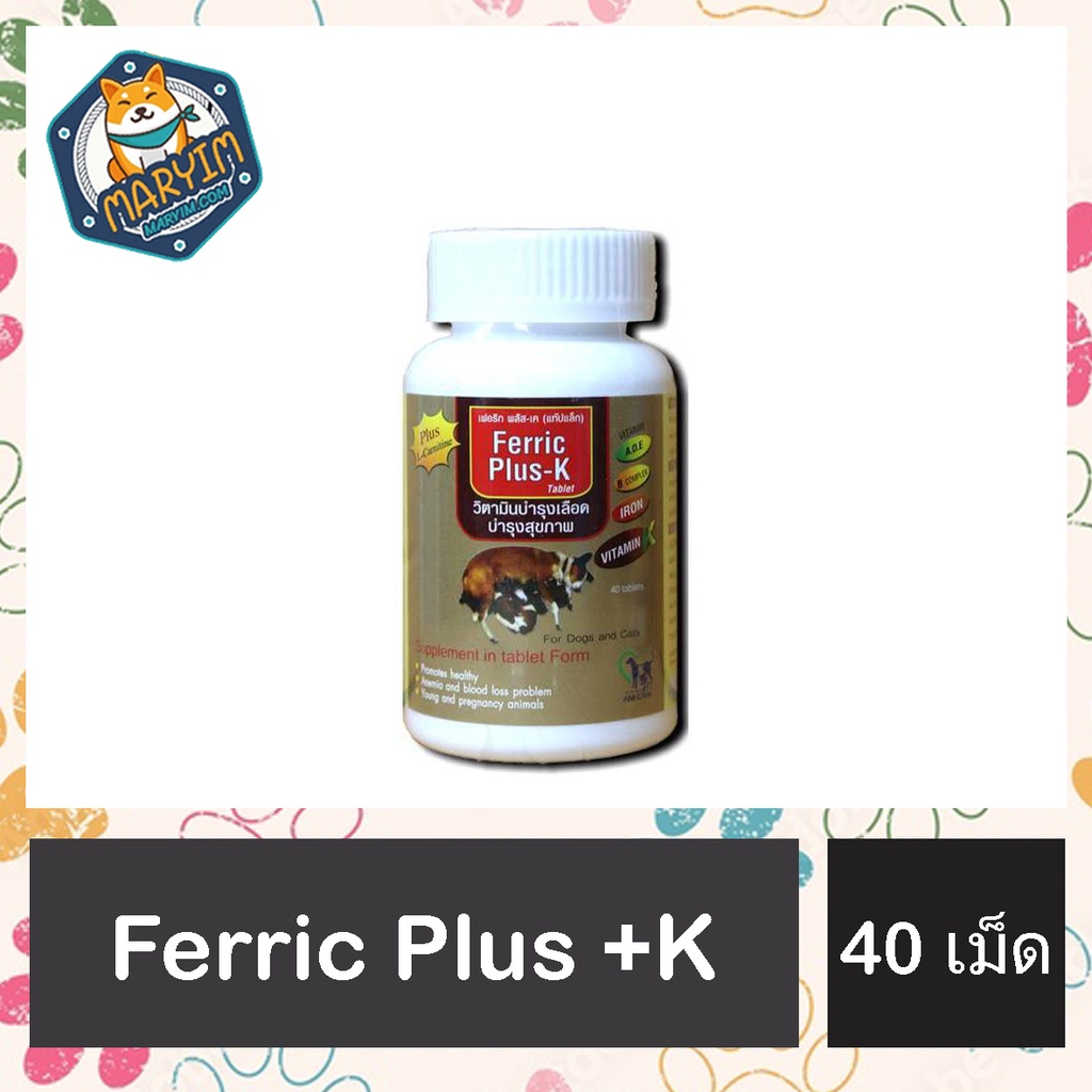 Ferric Plus-K วิตามินบำรุงเลือด (ชนิดเม็ด) สำหรับสุนัขและแมว 40 เม็ด