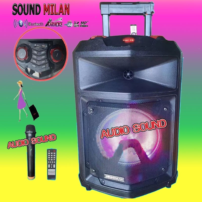 Sound Milan ลำโพงพกพา ลำโพงเอนกประสงค์ ลำโพงขยายเสียงเคลื่อนที่ 8นิ้ว มีบลูทูธ  มีไมค์โครโฟนไร้สาย 1ตัว รุ่น ML-200518