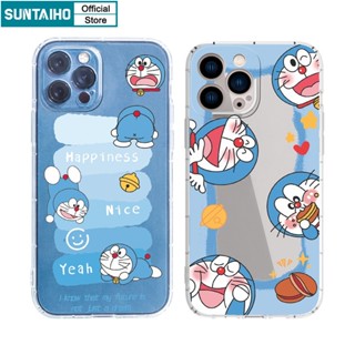 Suntaiho เคสโทรศัพท์มือถือแบบนิ่ม TPU ใส กันกระแทก ลายการ์ตูนโดราเอมอนน่ารัก สําหรับ iPhone 11 Pro Max 12 13 14 Pro XR XS Max 7 Plus 8 Plus