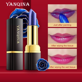 ⭐ต้นฉบับ100%⭐ลิปสติกที่โดดเด่น Yanqina สีฟ้ากุหลาบเปลี่ยนสีลิปสติกลิปแต่งหน้า TH