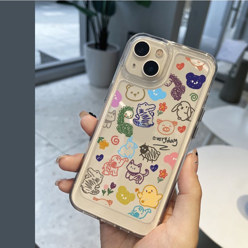 เคสโทรศัพท์มือถือแบบนิ่ม TPU ใส กันกระแทก ลายสัตว์น่ารัก สําหรับ IPhone 14 11 13 12 Pro XS Max X XR 7 8 6 6S Plus
