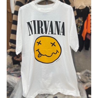 เสื้อยืดผ้าฟอกนิ่ม สีขาว ลายยิ้ม NIRVANA