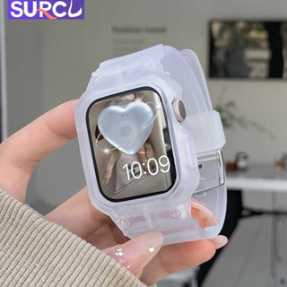 สายนาฬิกาข้อมือ แบบใส พร้อมเคส สําหรับ Apple watch ultra 8 7 49 มม. 41 มม. 45 มม. 6 SE 5 4 3 2 iwatch smart watch Strap + case 38 มม. 40 มม. 44 มม. 42 มม.
