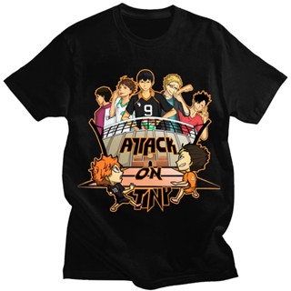 เสื้อยืดแนวสตรีท เสื้อยืดลําลอง แขนสั้น พิมพ์ลายกราฟิก Haikyuu Attack on Titan สไตล์ฮิปฮอป ฮาราจุกุ สําหรับผู้ชาย