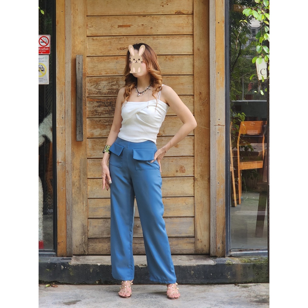 Cretiora Athena กางเกงผู้หญิง ขากระบอกยาวกระเป๋าคู่