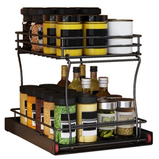 Under Sink Organizer, 2 Tier Metal Under Bathroom Sink Storage Baskets, Under Sink Shelf Organizer Rack For Kitchen