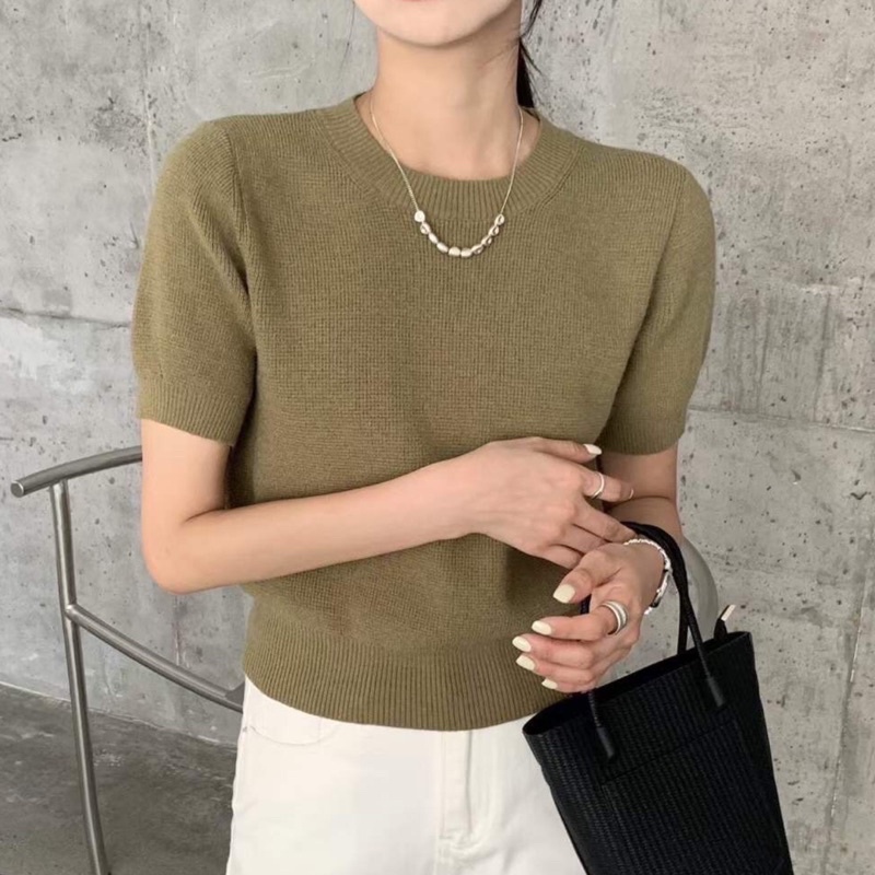 Lady_Sakura 2065/BA#เสื้อใหมพรมคอกลม#เสื้อแฟชั่นแขนสั้นแต่งขอบร่อง