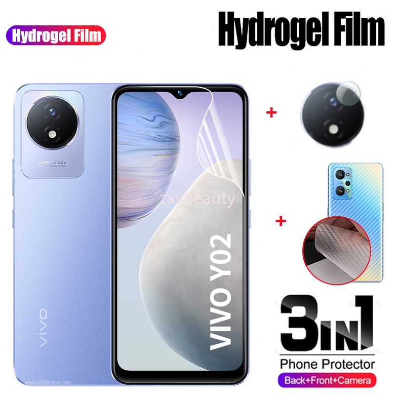 3in1 ฟิล์มไฮโดรเจลนิ่ม สําหรับ VIVO Y02 Y02A 4G 2022 ฟิล์มคาร์บอนไฟเบอร์ ด้านหลัง สําหรับ VIVO Y02 S Y02S Y 02 A ตัวป้องกันเลนส์กล้อง แบบเต็มจอ ฟิล์มป้องกันเลนส์ ไม่ใช่กระจก