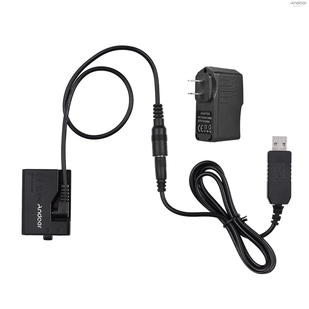 Andoer ACK-E10 5V USB Dummy Battery DC Coupler (Replacement for LP-E10) with Power Adapter Compatible with  EOS Rebel T3/T5/T6/T7/T100/Kiss X50/Kiss X70/1100D/1200D/1300D/2000