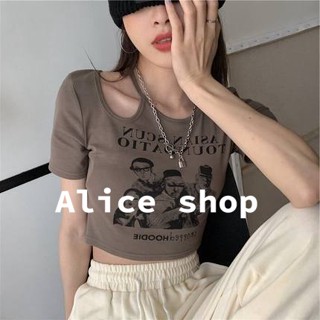 Alice  แฟชั่นสไตล์เกาหลี y2k เสื้อยืดแขนสั้นสั้นด้านบนผู้หญิง 2022 ล่าสุดสบาย ๆ  ทันสมัย สไตล์เกาหลี High quality พิเศษ A29J01R 36Z230909