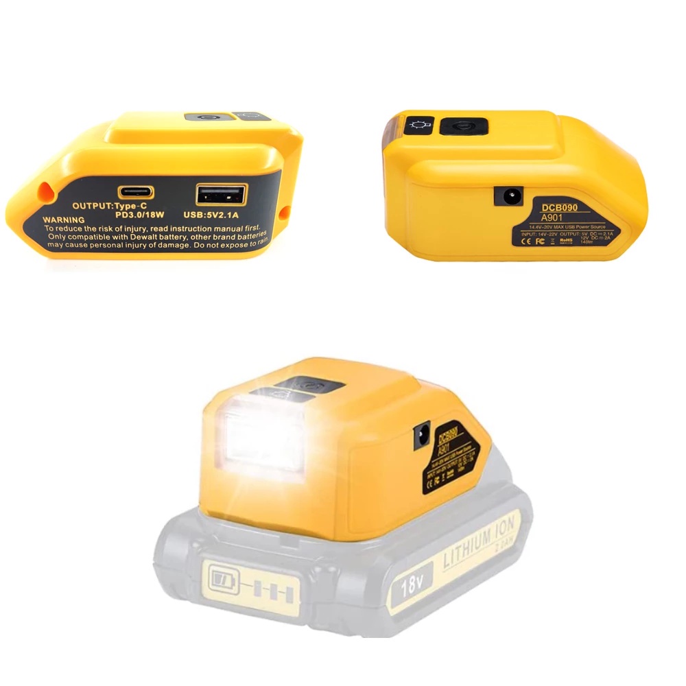 ZWINCKY อัพเกรดเปลี่ยน DCB090 แหล่งพลังงานสําหรับ Dewalt 20 V Max 18 V แบตเตอรี่อะแดปเตอร์ Dual USB DC 12 V LED ทํางานพร้อม Type-C