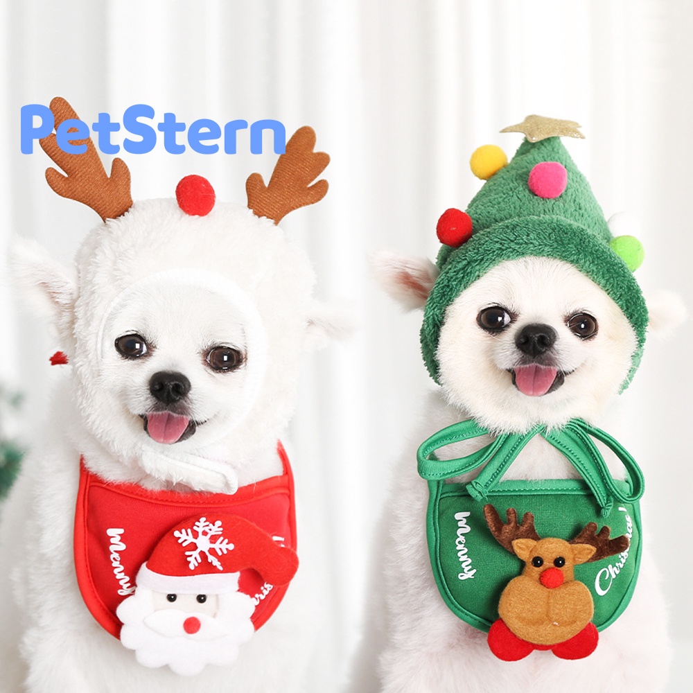 PetStern🎅เสื้อผ้าสัตว์เลี้ยง ชุดสัตว์เลี้ยง ผ้ากันเปื้อนสุนัข ปลอกคอแฟนซี หมวกคริสต์มาส สำหรับสัตว์เลี้ยง คริสต์มาส