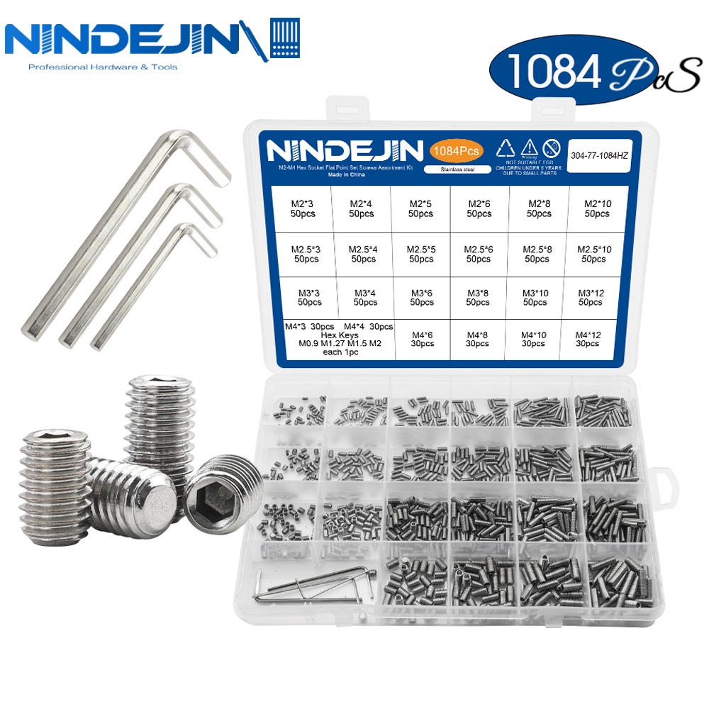 Nindejin ชุดสกรูสเตนเลส M2-M10 หัวแบน หกเหลี่ยม