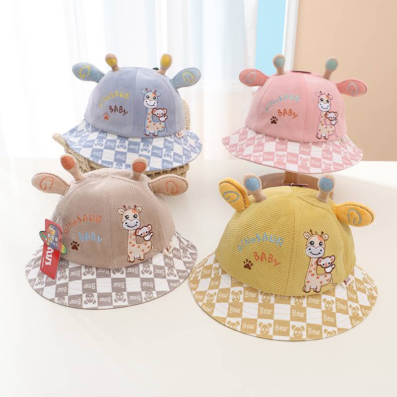 [พร้อมส่ง] หมวกเด็ก 12เดือน-5ปี รอบหัว:50-52 cm. หมวกบักเก็ต (Bucket) ปักลายการ์ตูนยีราฟ