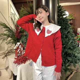 [พร้อมส่ง] Santa Cardigan - คาดิแกนสีแดง คริสต์มาส ผ้าไหมพรม นุ่มนิ่ม (Mooonbeam.co)