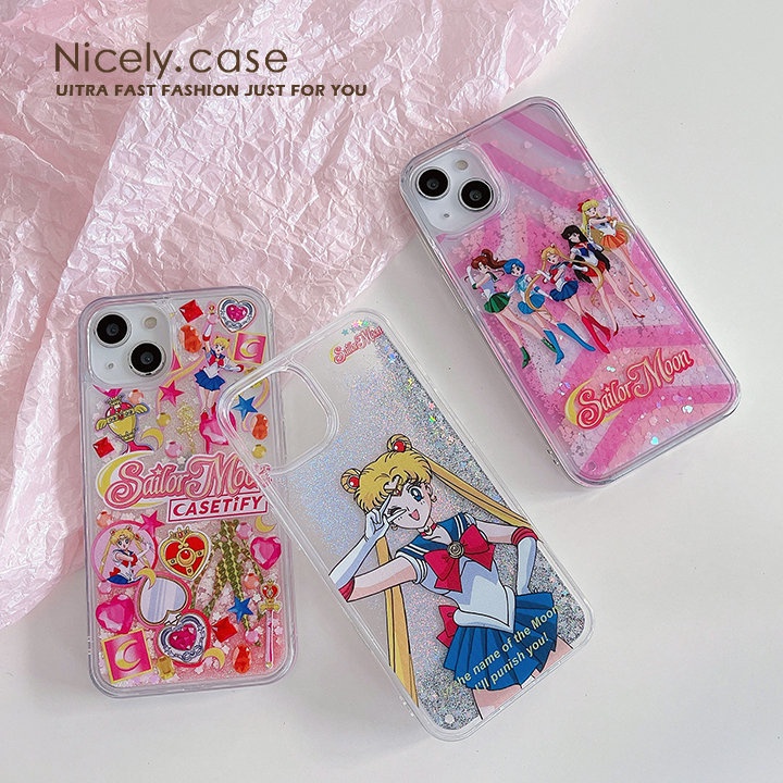 เคสโทรศัพท์มือถืออะคริลิค แบบแข็ง กันกระแทก ลายการ์ตูนเซเลอร์มูน สีชมพู วิบวับ สําหรับ iPhone 15 Plus 14 13 12 Pro Max 11 Xr 7plus 8Plus Xs X XsMax