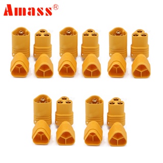 Amass MT60 ปลั๊กเชื่อมต่อกระสุน 3 ขั้ว 3.5 มม. พร้อมปลอก สําหรับเครื่องบินบังคับ คอร์ดคอปเตอร์วิทยุ ESC 5 คู่ ต่อล็อต