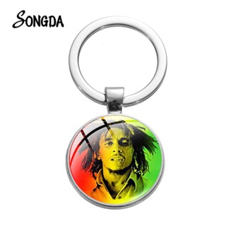 พวงกุญแจ จี้แก้ว โลหะผสมสังกะสี พิมพ์ลายนักร้อง Marley Jamaica Reggae แฮนด์เมด