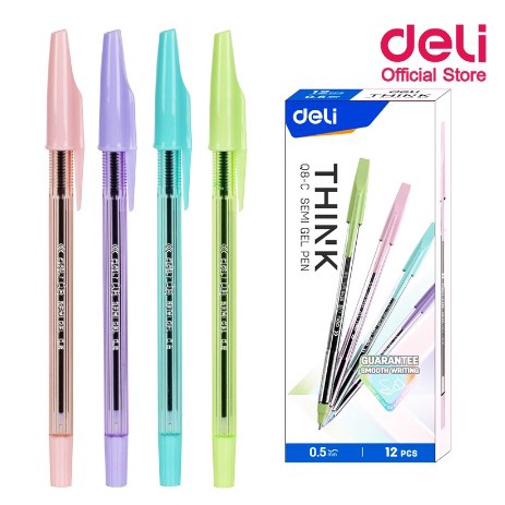 ปากกาเจล หมึกน้ำเงิน ปากกาแดง 0.5mm (แพ็ค 12 แท่ง) ปากกาDeli Q8-C Semi Gel pen