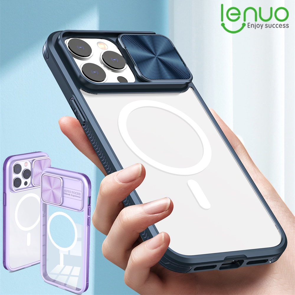 Lenuo เคสโทรศัพท์มือถือ แบบใส กันกระแทก ปิดด้านหลัง ป้องกันกล้อง มีแม่เหล็ก สําหรับ Apple iPhone 14 Pro Max 13 Pro Max 14 Plus