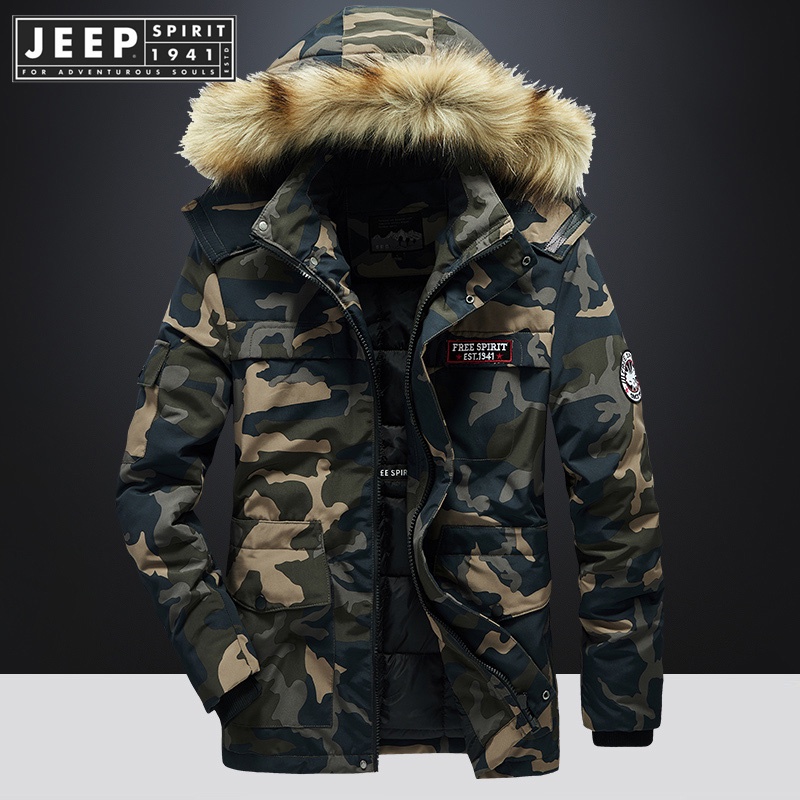 JEEP SPIRIT 1941 ESTD เสื้อแจ็คเก็ต มีฮู้ด แต่งซิป ลายพราง ขนาดใหญ่พิเศษ แฟชั่นฤดูหนาว สําหรับผู้ชาย 2022 ไซซ์ 4XL 5XL