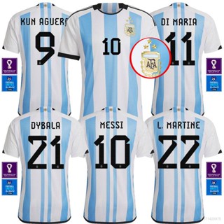 Top เสื้อยืดลําลอง แขนสั้น พิมพ์ลายทีมชาติฟุตบอล World Cup Winner Argentina 3 Star 22-23 Messi Di Maria Martinez Dybala Aguero