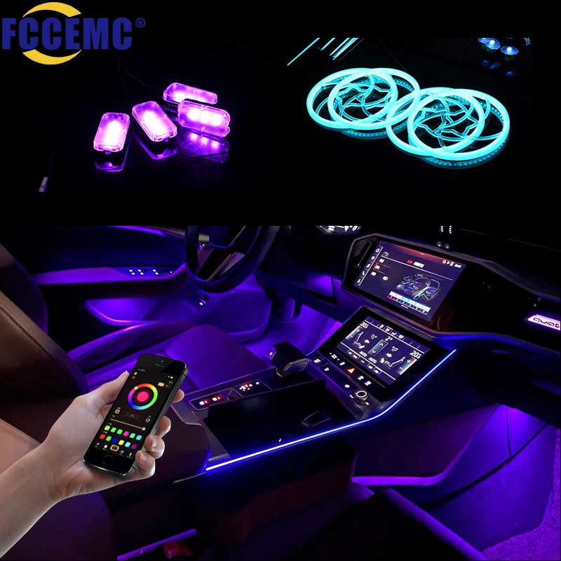 Led Car Ambient Light App Music Control Rbg 64 Color Acrylic Strip Interior Decoration Dashboard Door Horn Foot Atmosphe