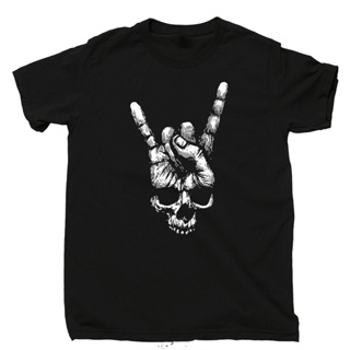 Skull Hand Sign Horns T เสื้อ Heavy Metal Rock N Roll Band Tattoo เสื้อ Tshirt Harajuku กราฟิกเสื้อยืด casual Tees Cool