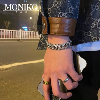 MONIKO กําไลข้อมือผู้ชาย สร้อยข้อมือคิวบา สร้อยข้อมือเพชรชุบเงิน สไตล์สตรีท