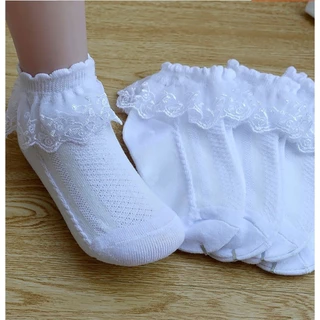 P5001- พร้อมส่งจากไทย ถุงเท้าลูกไม้เด็ก ระบายลูกไม้ แต่งลายลูกไม้น่ารัก ผ้ายืดหยุ่นนุ่มนวล สำหรับเด็ก1-12 ปี (ข้อสั้น...