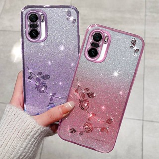 เคสโทรศัพท์ซิลิโคน TPU แบบนิ่ม ลายดอกกุหลาบ ประดับเพชรเทียม สําหรับ Poco F3 5G