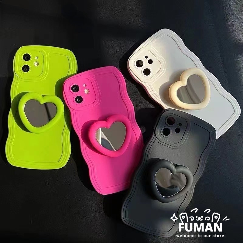 Holder Cases Samsung Galaxy A35 A55 S10 S9 S8 Plus S10+ S9+ S8+ Note 10+ 10 Plus 20 Ultra 9 8 Phone Case Makeup Mirror Wave Pattern With Love Stand Bracket Soft TPU Cover Casing
