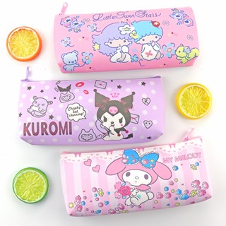 Kuromi Melody PU Leather Pencil Bags Single Layer Cartoon Pencil Cases Cute Pencil Pouch Stationery Storage